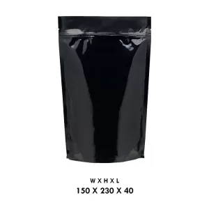 150 X 230 X 40 BLACK STANDUP ZIP POUCH PACK OF 100 NOS